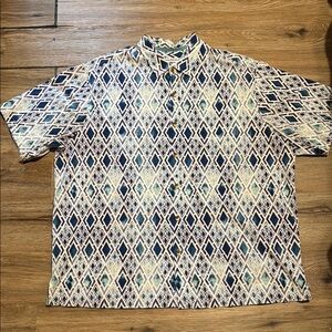 Tommy Bahama Men’s XXL Blue/White Diamond Tide Silk/Cotton Blend Button Up Shirt